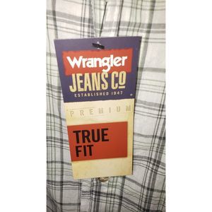 Men's Wrangler Jeans Co Lightweight Casual Shirt S GrayWhite Green Plaid Cotton